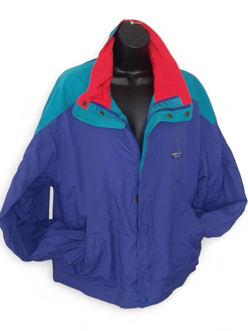 Vintage Colorblock Bomber Jacket - Purple/Teal with Red Accent